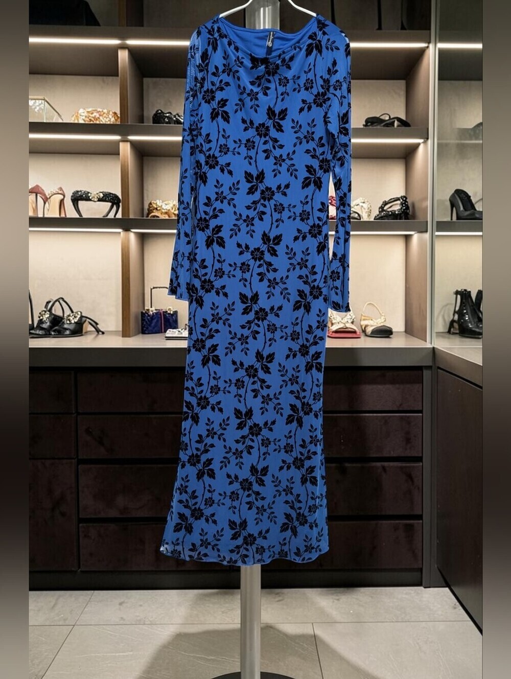PRETTYGARDEN Royal Blue Floral Long Sleeve Maxi Dress Size M (EUC) - Picture 4 of 10